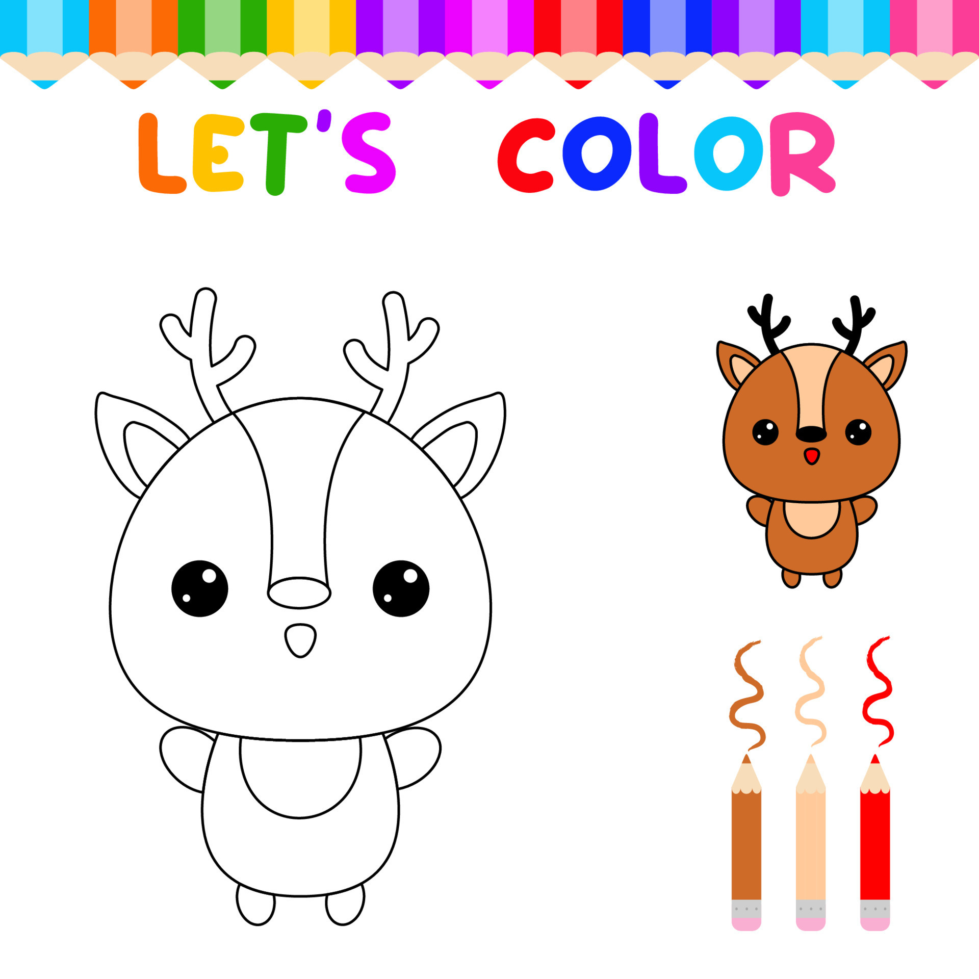 permite colorir o livro de colorir animais fofos para crianças pequenas.  jogo de educação para crianças. pintar o veado 11570086 Vetor no Vecteezy
